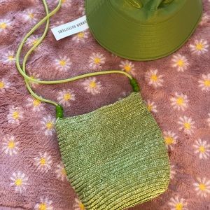 Lime Green Basket Purse Like New Woven Crossbody